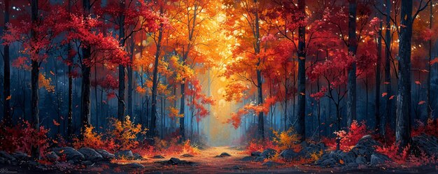 A Vibrant Autumn Forest Ablaze With The Colors Background