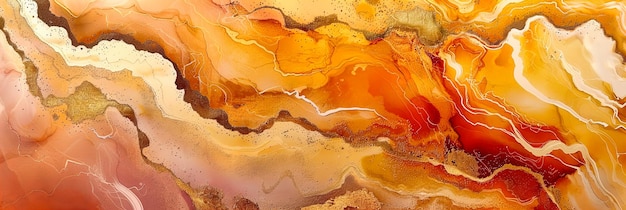 Живые осенние оттенки Абстрактная картина с жидкими желтыми оранжевыми и красными тонами, вызывающая теплую и эфирную атмосферу