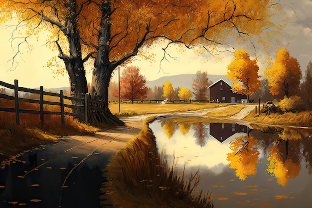 Vibrant Autumn Landscape with Trees and Foliage