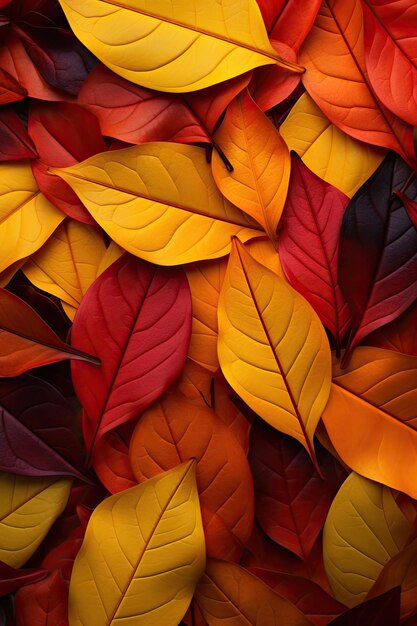 Vibrant autumn leaf tapestry nature's colorful transition captured in detail by generative ai