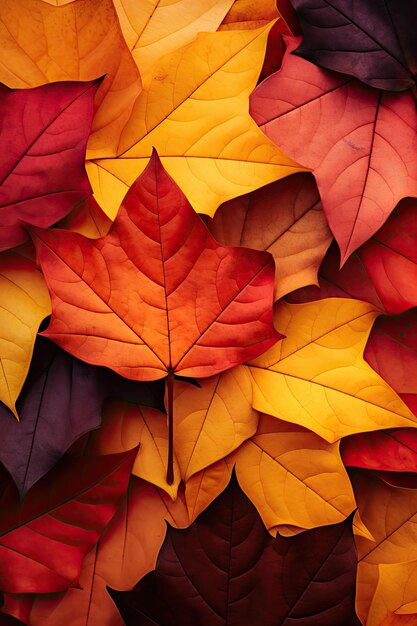 Vibrant autumn leaf tapestry nature's colorful transition captured in detail by generative ai