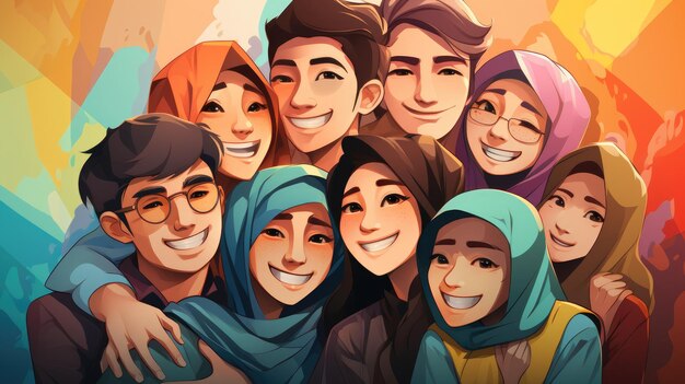 Vibrant background showcasing a group of diverse indonesian people
