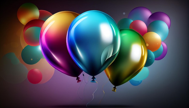 Vibrant background with birthday balloons in a spectrum of colors Generative AI