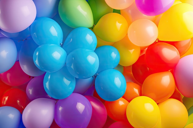 Photo vibrant background with a mix of rainbow balloons in celebration of lgbtq pride