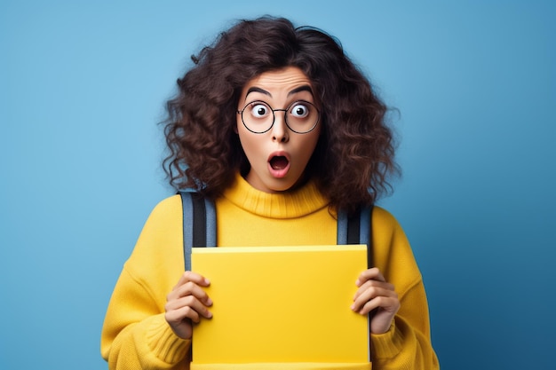 Foto vibrant backtoschool bliss een geschokte jonge vrouw die de opwinding van academische avonturen omarmt