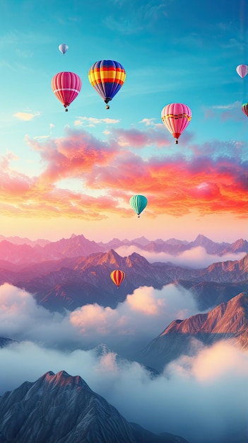 Vibrant balloons rising at sunrise wallpaper for the phone