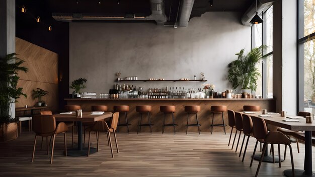 Vibrant Bar Scene with Abundance of Chairs and Table for Socializi