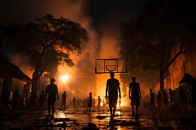 Vibrant Basketball Night in Light Court generative IA