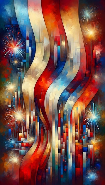 Vibrant Bastille Day Abstract met vuurwerkmotieven