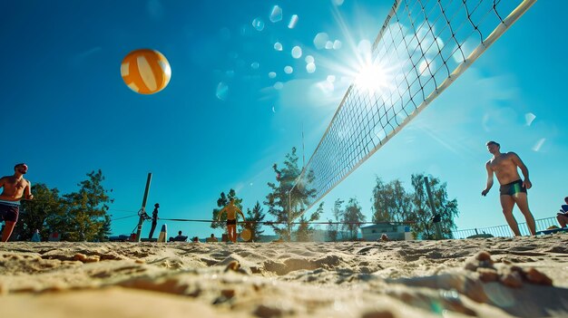 Photo vibrant beach volleyball game under summer sun