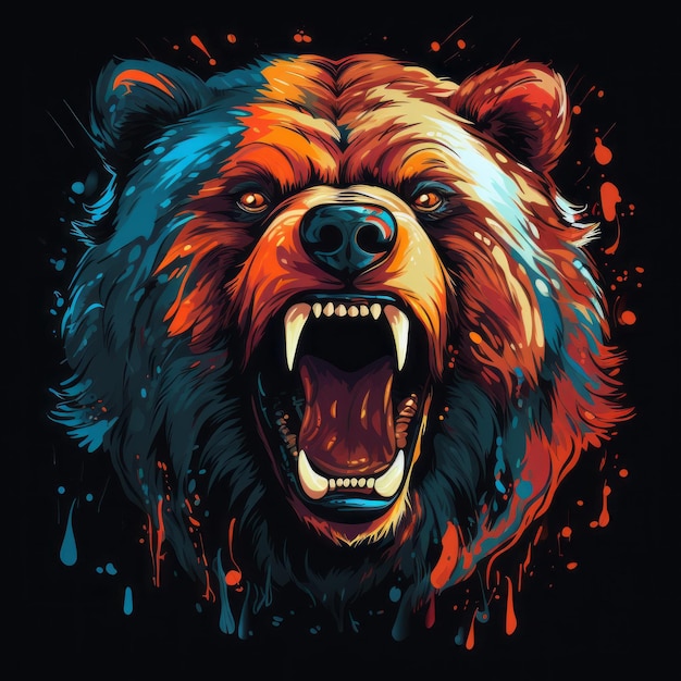 Vibrant Bear Head Design Illustration With Harsh Realism