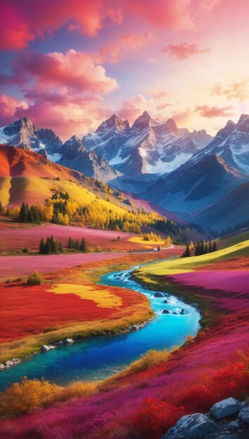 Premium AI Image  Vibrant Beautiful Landscape Illustration