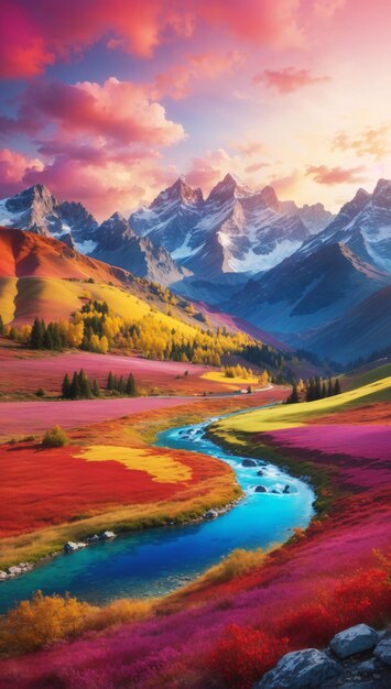 Vibrant Beautiful Landscape Illustration