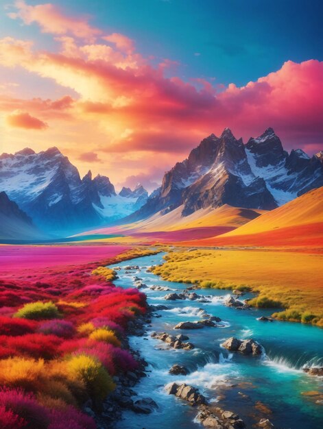 Premium AI Image  Vibrant Beautiful Landscape Illustration