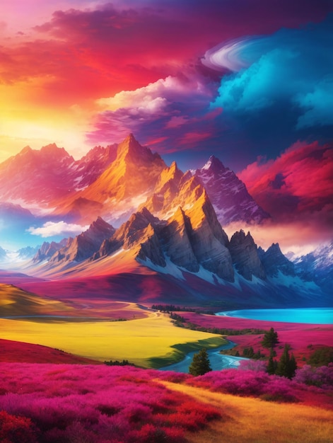 Premium AI Image  Vibrant Beautiful Landscape Illustration