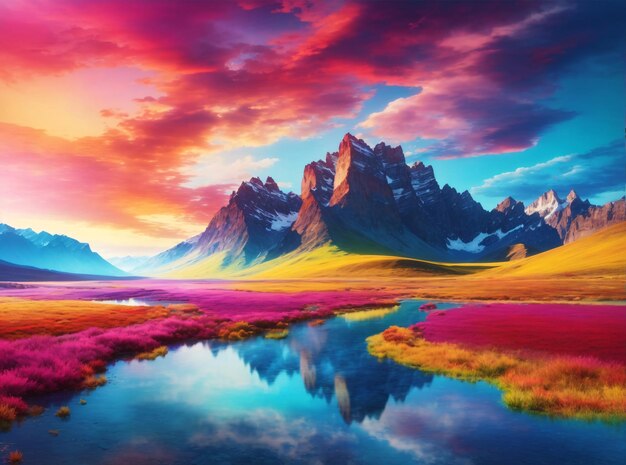 Premium AI Image  Vibrant Beautiful Landscape Illustration