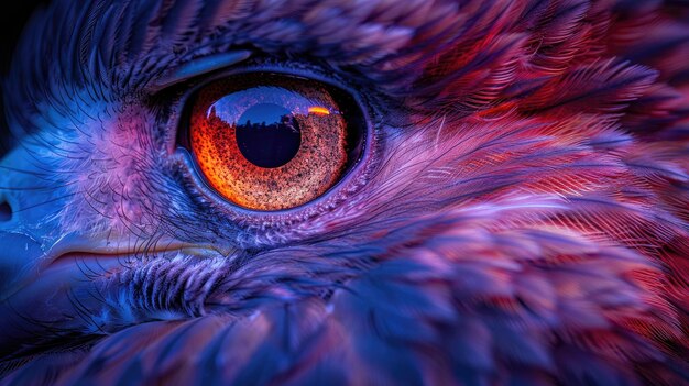 Vibrant Bird Eye CloseUp in LowLight Setting