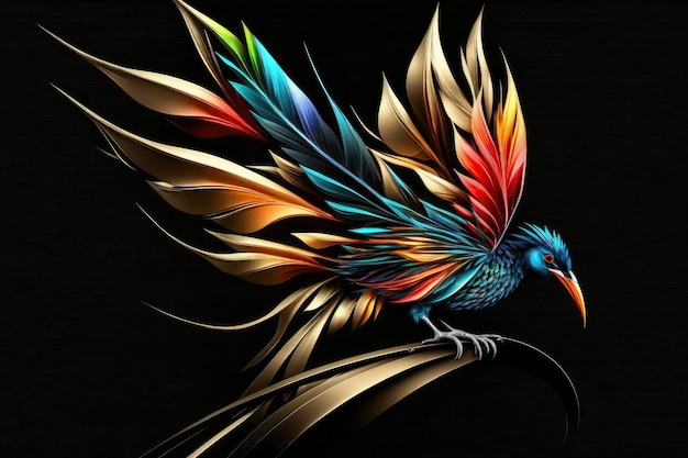 Vibrant Bird of Paradise on Black Background
