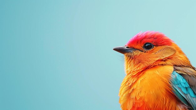Photo a vibrant bird with orange and blue feathers against a background