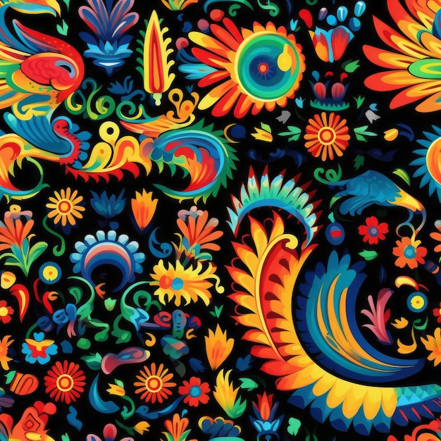 Foto una miscela vibrante che svela il disegno alebrije messicano in mosaico a disegno piatto