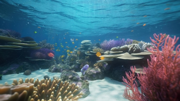 The vibrant bloom of an underwater coral reef