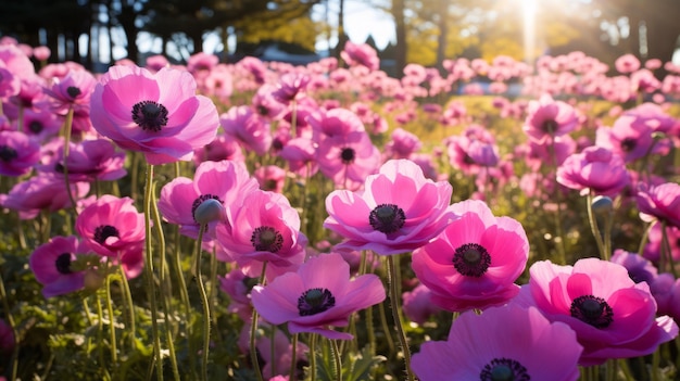 Vibrant Blooming Anemone Fields With Bold Pink Flowers