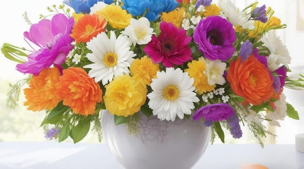 Vibrant Blooms in a White Vase