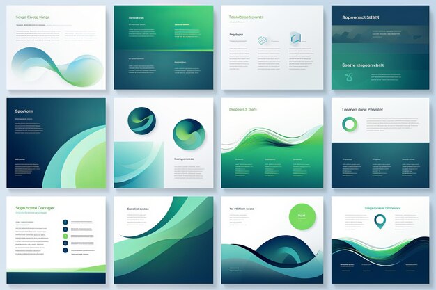 Photo vibrant blue and green abstract presentation slides infographic elements for web annual reports and