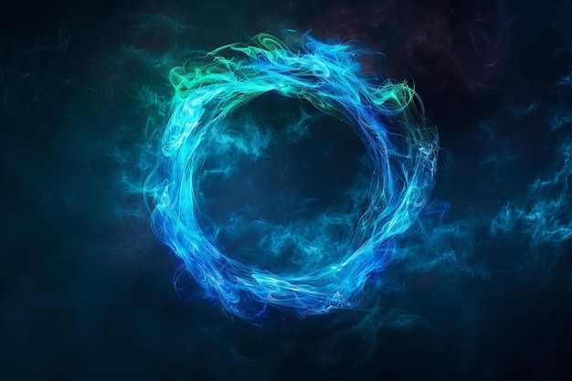 Vibrant Blue and Green Smoke Circle on Dark Background