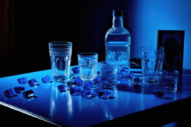 활기찬 파란색 색채 가 테이블 에 나타나는 매혹적 인 전시