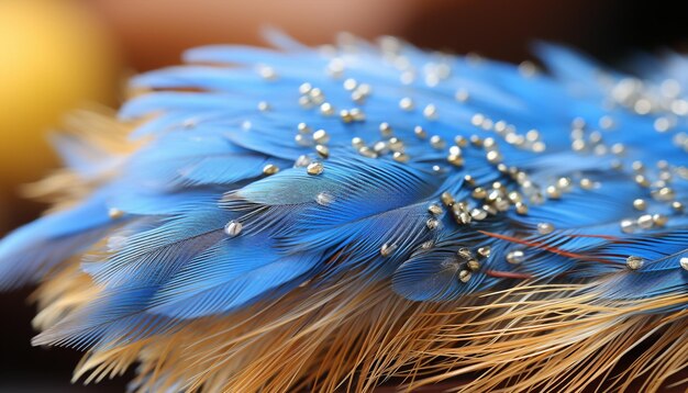 Photo vibrant blue macaw perching showcasing its fluffy elegant feathers generated by ai