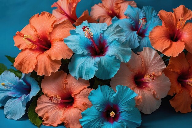 Foto fiori di ibisco blu e arancione vivaci