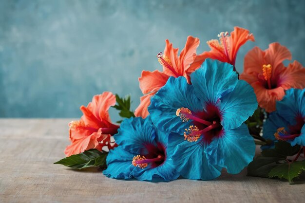 Photo vibrant blue and orange hibiscus flowers