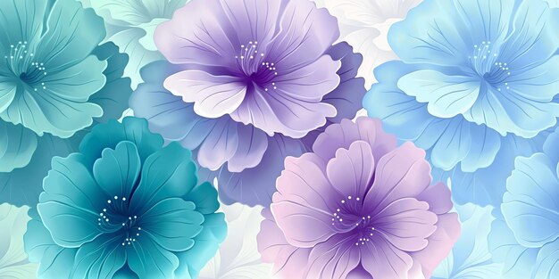 Vibrant blue and purple flowers stand out on a white canvas