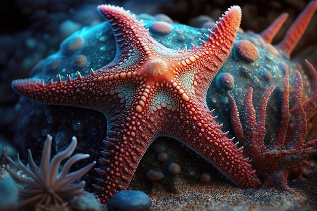 Vibrant Blue Sea Star With Spiky Arms Generative AI