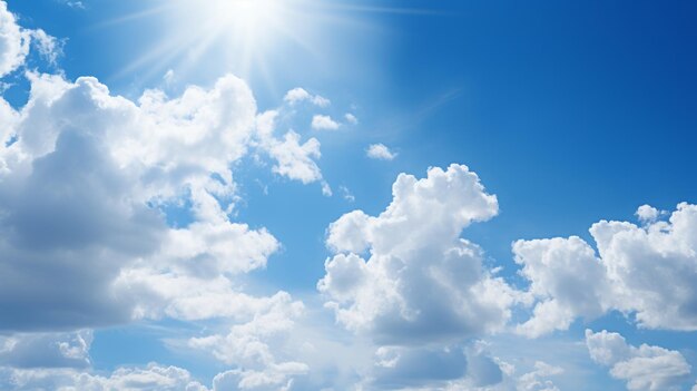 Photo vibrant blue sky with fluffy clouds and bright sunlight captivating nature's atmosphere