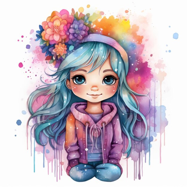 Photo vibrant boho bliss captivating watercolor paint stroked rainbow with adorable clipart