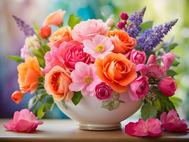 Vibrant bouquet of blooming flowers in a quaint flower shop exquisite details soft lighting wate