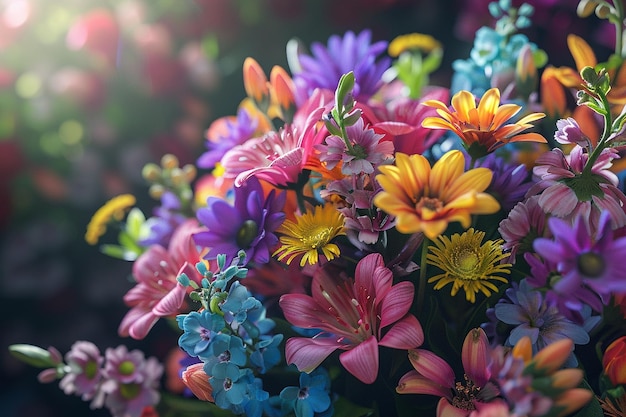 新しく切り取られた花の活気のある花束