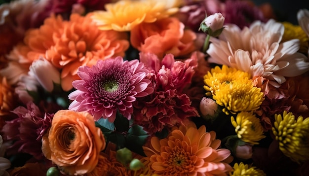 Photo vibrant bouquet of multi colored flowers in a green vase generated by ai