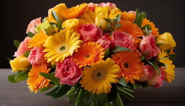 Vibrant bouquet of summer daisies and tulips generated by AI