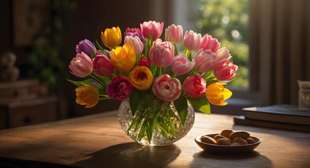 A vibrant bouquet of tulips in various shades of pink