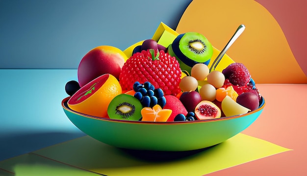 A vibrant bowl of assorted fruits enhances the atmosphere with its vivid colors