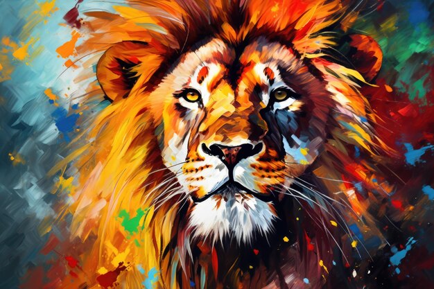 Vibrant and bright and colorful lion animal portrait poster ai generated