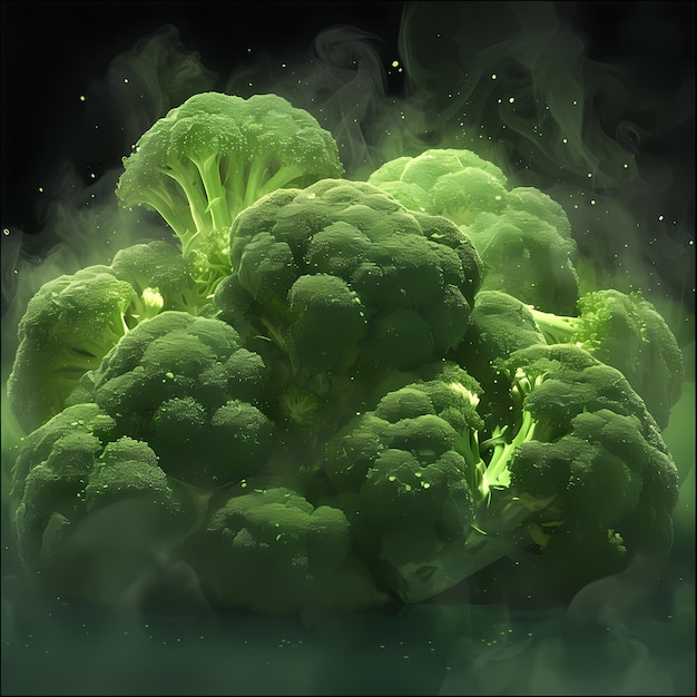 Photo vibrant broccoli in green mist