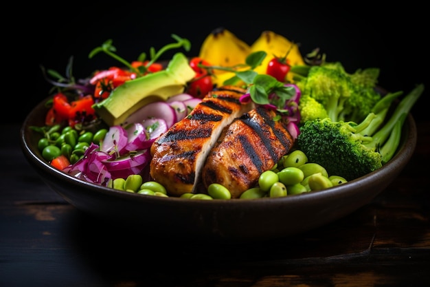 Vibrant Buddha Bowl Highlighting Grilled Chicken and Fresh Crunchy Cabbage