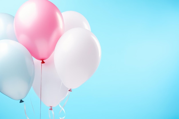A vibrant bunch of balloons joyfully floating in the open sky a colorful gender reveal with pink and blue balloons on a table AI Generated