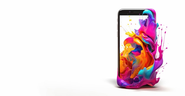 Foto vibrant burst of colors moderne zwarte smartphone met een groot touchscreen