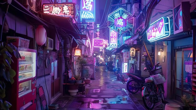 Foto una vibrante e vivace strada della città asiatica di notte