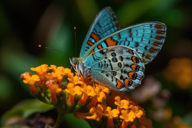 Vibrant butterfly perched on colorful flowers generative IA